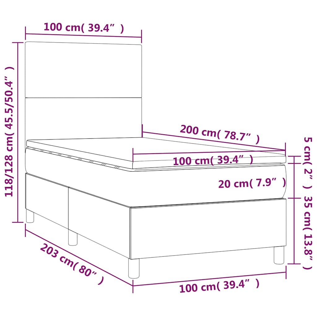 Box Spring Bed with Mattress & LED Blue 100x200 Cm Fabric