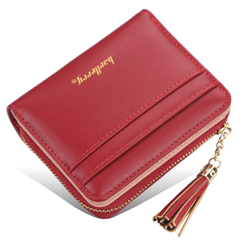 Women's short wallet, multi-card driver's license change bag, fashionable tassel snap buckle women's bag