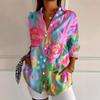 New Women's Floral Print Lapel Shirt Loose Fashion Casual Top Blouse, Hot Selling for Europe America
