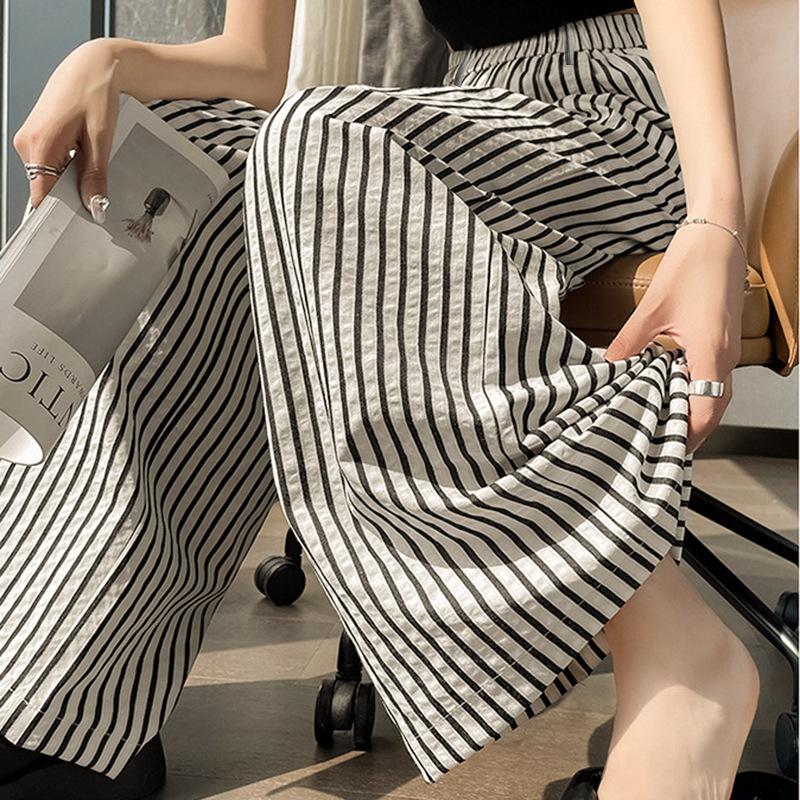 Losse Casual Gestreept Bedrukte Wijde Pijpen Broek Grensoverschrijdend Dames Zomerbroek Dames Gedrapeerde Broek