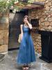 Blue Sleeveless Denim Tube Top Dress for Women Spring Summer New Style Square Neck Slim Fit French Style Long Dress