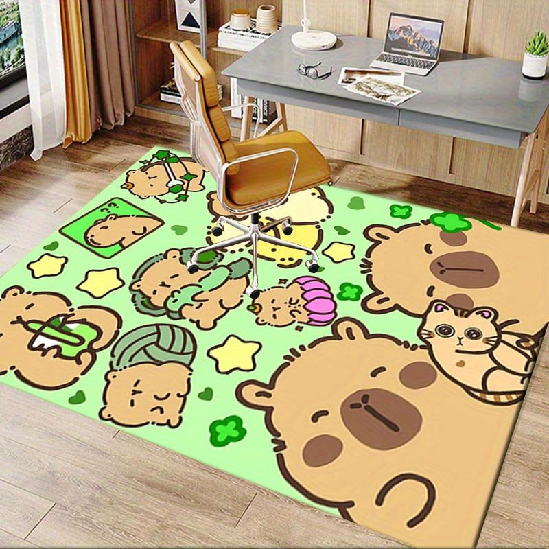 1pc Capybara,Cartoon Characters,Playful Scene Office Carpet Soft Polyester Non Slip Machine Washable