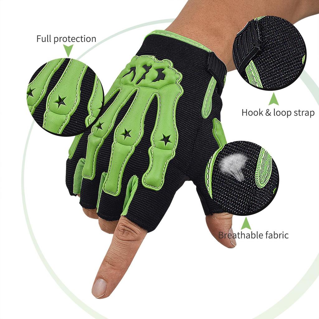 Motorcycle Motocross Gloves for Men Summer Half Finger Touchscreen Motorbike Skeleton Gloves for BMX ATV MTB Riding, Road Racing, Cycling, Climbing