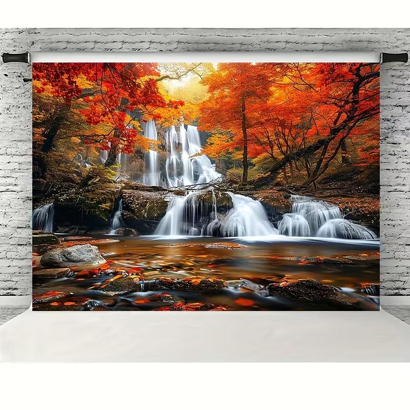 2D Autumn Forest Waterfall Wall Tapestry Nature Background Cloth for Home Party Decor