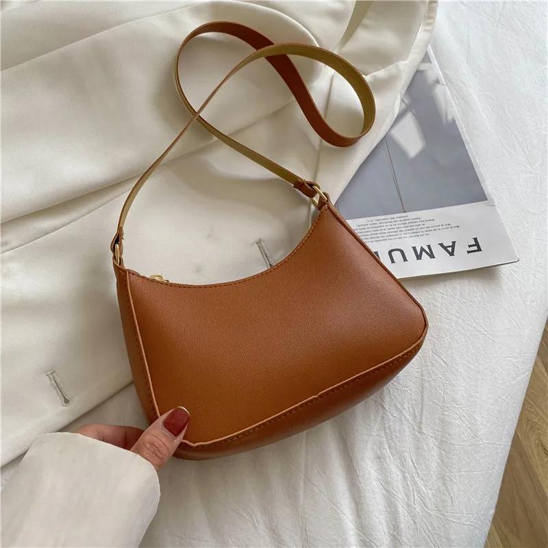 Új női divatos táskák Retro egyszínű PU bőr válltáska hónaljtáska alkalmi női táskák designer táska