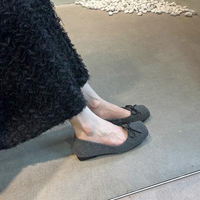 Gentle Evening Wind Shallow Mouth Mao Mao Single Shoes Women's 2024 Autumn and Winter Bow Soft Sole Square Head Doudou Shoes