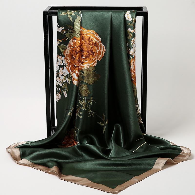 Chinese Style 90 * 90cm Large Square Scarf Simulated Silk Scarf Shawl Spring Autumn New Style Ribbon Cloak Turban Femme Sj114