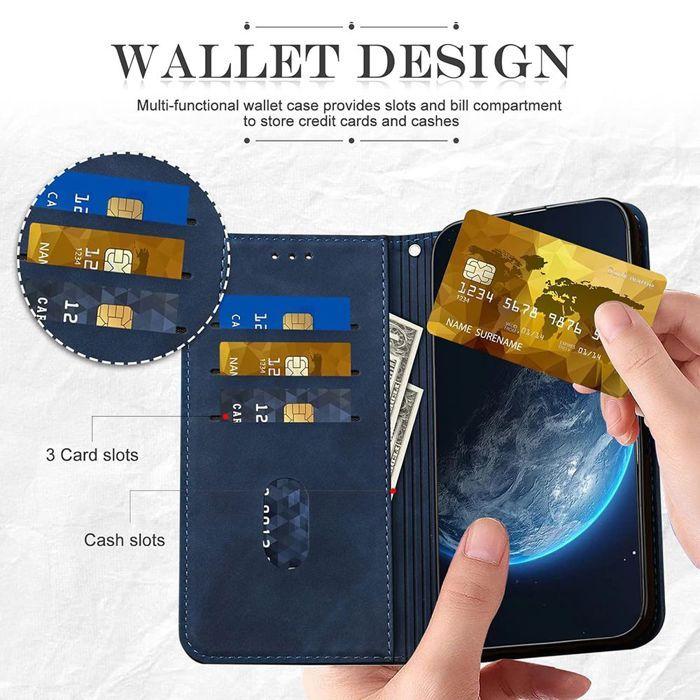Coque + 2 Verres Trempés pour Xiaomi Redmi Note 14 Pro 5G, Antichoc Anti-Rayures Effet Cuir Bleu