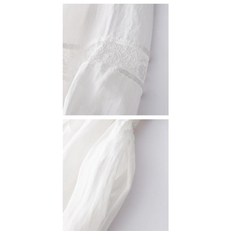 Letné Vintage Výšivka Jednofarebné Dlhé Šaty Dámske Ležérne Priedušné Biele Tenké Šaty Rúcho Elegantné Oblečenie