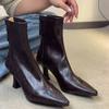 Rindslederversion~ High Heel Pointed Short Boots Französischer dünner Absatz Elastische Stiefel Damen vielseitig weiches Leder Reißverschluss Leder dünne Stiefel