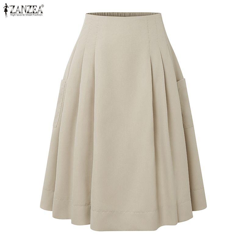 ZANZEA Women Casual Elastic Waist Loose Summer Skirts