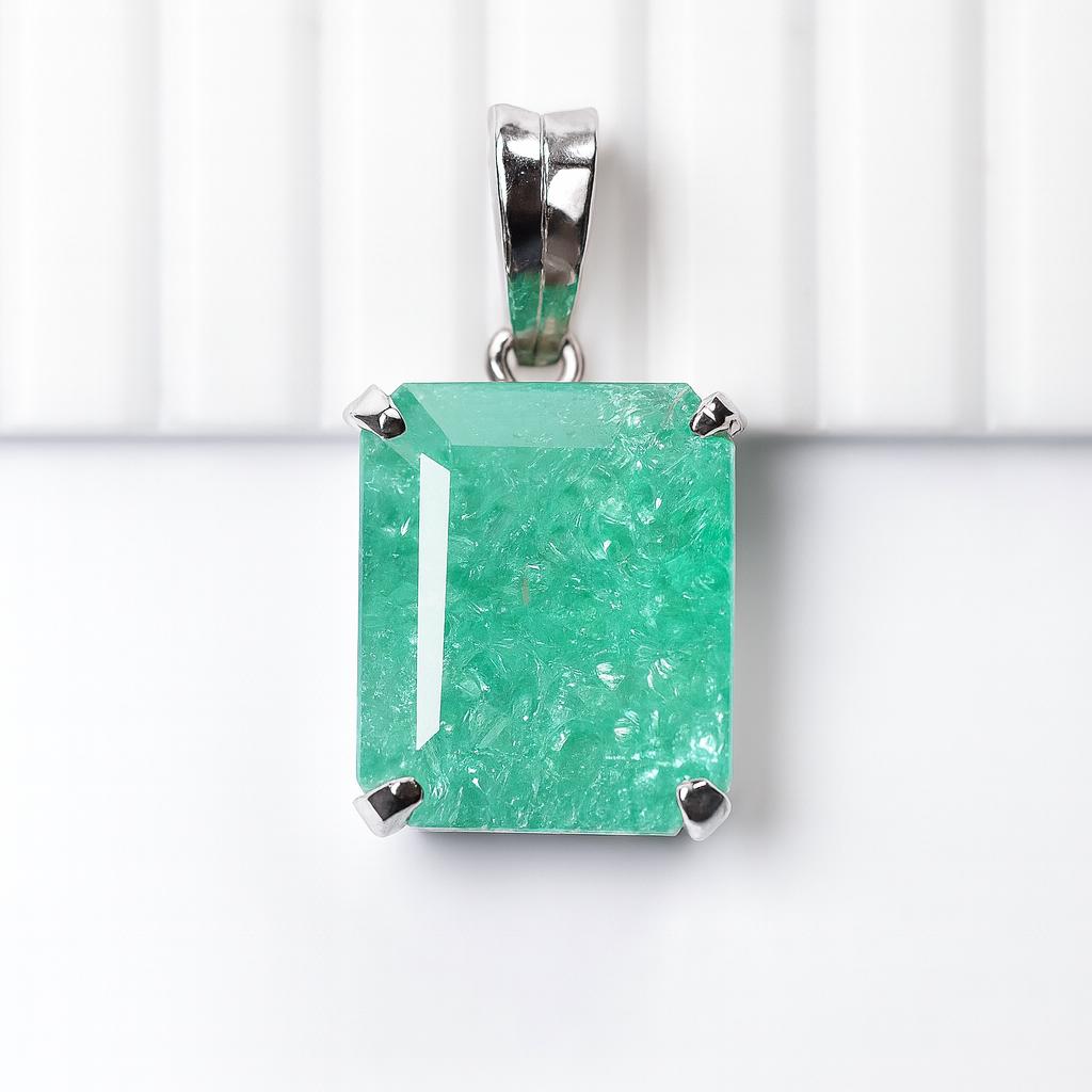 Natural Green Emerald Pendant 20 ct+ 925 Sterling Silver Gemstone Jewelry Gift
