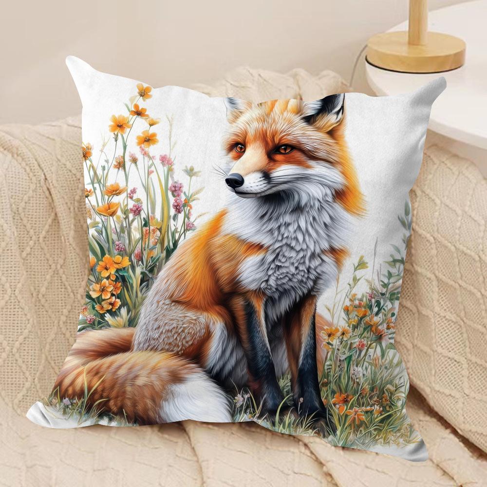 Fox Printed Cushion Cover Soft Plush Fabric DoubleSided Printed Cushion Covers for All Seasons Modern HomeDecor Gift