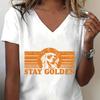Stay Golden Shirts für Damen Lustiges Golden Retriever T-Shirt Hunde-Liebhaber Geschenk V-Ausschnitt Lässige Oberteile Goldener Hunde-Mama Harajuku Oberteile T-Shirts