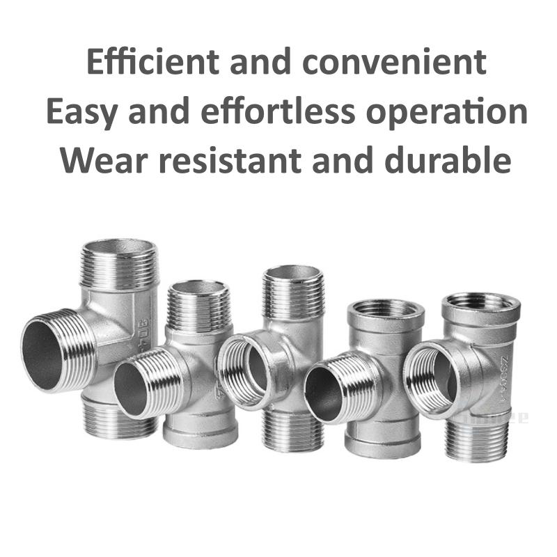 DN6/DN8/DN15/DN25 male+male+Female Threaded 3 Way Tee T Pipe Fitting 1/4" 1/2" 3/4" 1" 1-1/4" BSP Threaded 304 Stainless Steel