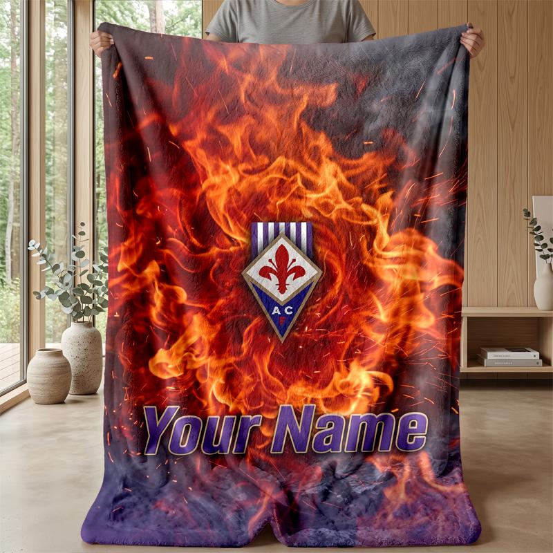 Personalizowany flanelowy koc z własnym tekstem, Lekki, przytulny koc na łóżko, sofęFiorentina FC
