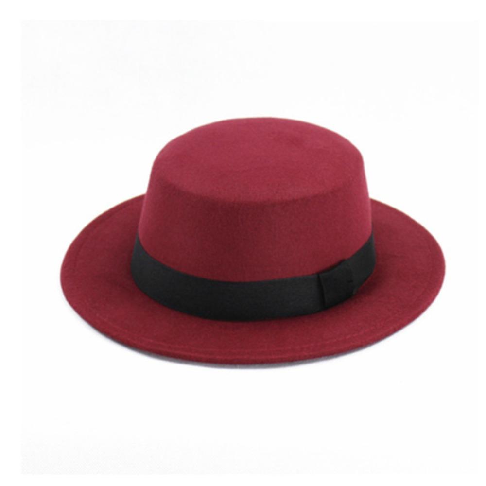 Klassische einfarbige Damen-Fedora-Hüte Flache Krone Breiter Rand Eleganter Bowler Filz Atmungsaktive Kleiderkappen