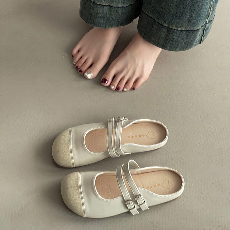 Fashion Temperament Splicing Versatile Mary Jane Shoes Women's 2025 Summer New Wear Flat Bottom Non-slip Bag Head Cool Slippers