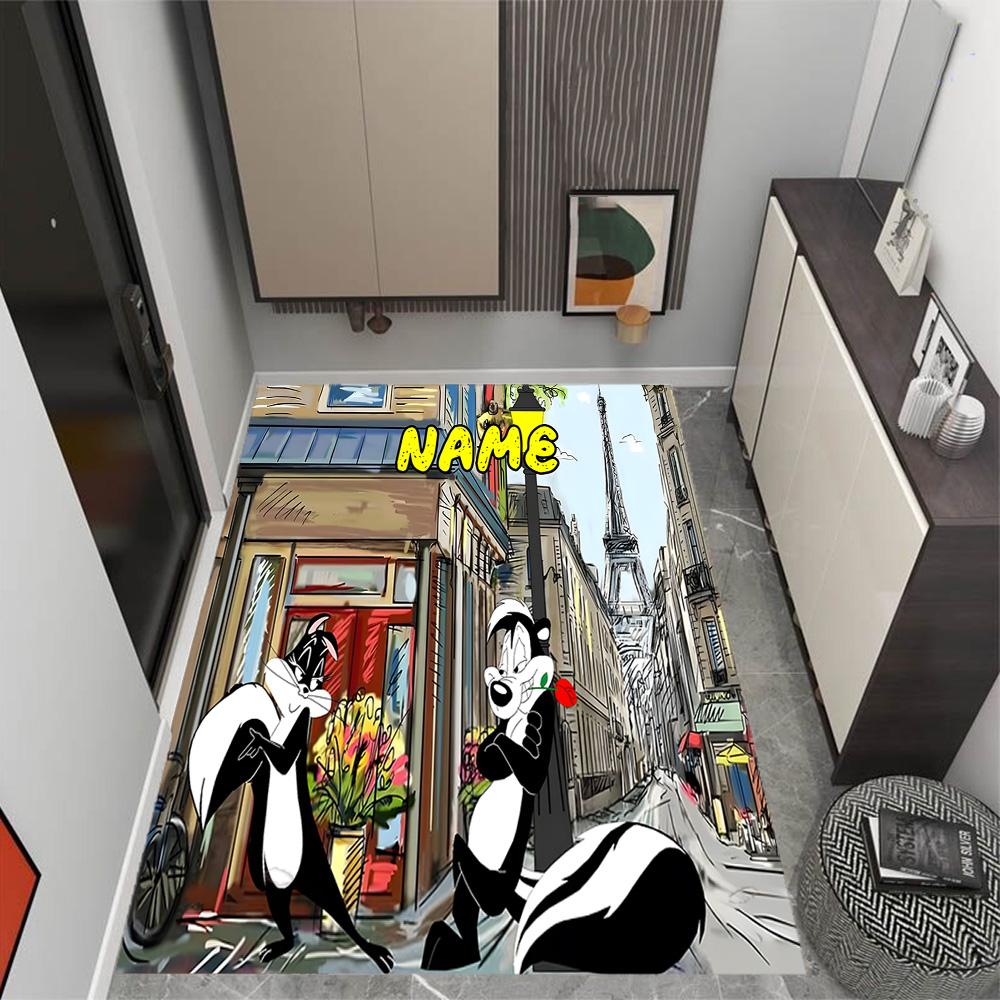 Looney Tunes: Name Frames Customize Text Floor Rug Office Rug Suitable for Dining Room Living Rooms Outdoor Kitchen Anti-slip Rug Office Home Decor