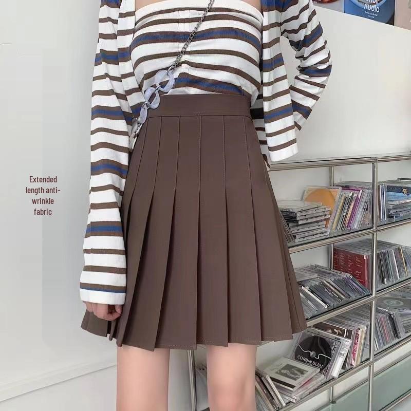 Women's High Waist A-Line Pleated Short Skirt - Autumn/Winter College Style with Built-in Anti-Exposure Feature