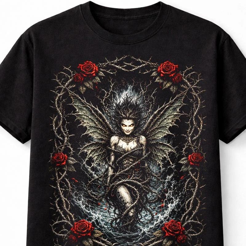 Gotisk Fe Rosentagg Fantasy Ängel Grafisk Unisex T-shirt