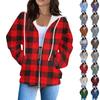 Women's Fashion Casual Long Sleeve Plaid With Pocket Zipper Cardigan Jacket