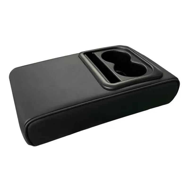 Car Armrest Cushion With 2 Cup Holder PU Leather Armrest Pad Portable Car Armrest Pillow Cover Height Pad