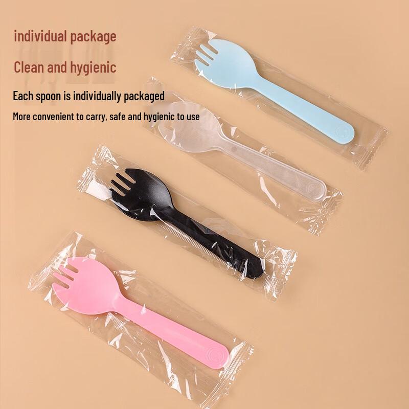Moluona Disposable Frosted Plastic Dessert Spork Set