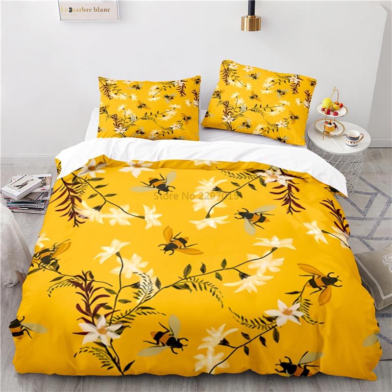 Black White Crown Honeybee Printed 3d Bedding Set Art Pattern Home Decor Duvet Cover Sets Pillowcase Twin Full Queen King Size