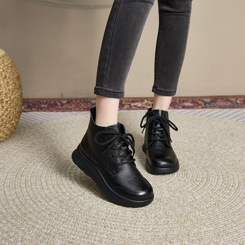 Nieuwe dames Martin boots van eerste laag rundleer, zachte zool, zacht oppervlak, Brits retro, wollen binnenvoering van leer