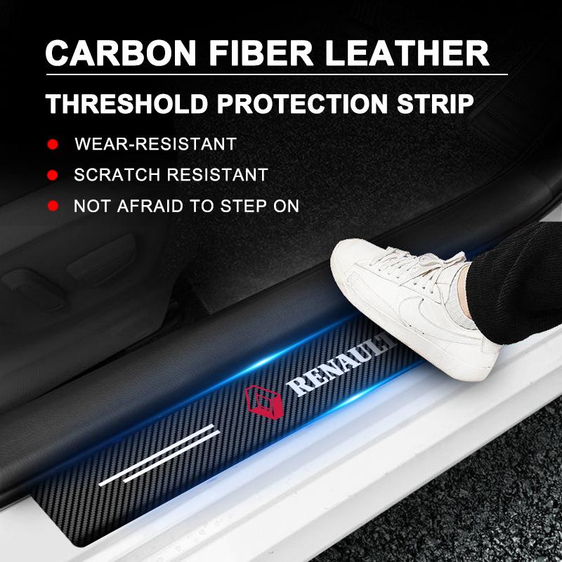 4Pcs/Set Car Scuff Plate Carbon Fiber Sticker Door Threshold Protector For Renault Dacia Megane Clio Captur 2 3 4 Fulence Kadjar Duster Captur