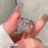 Damring i S925 Silver med Rosa Diamant och Rosett – Lyxig Prinsessring, Justerbar Öppen Indexfingerring