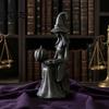 Spooky Garden Sculpture Halloween Witch Statue, Gothic Figurine with Pumpkin And Book, Matte Black Handcrafted Accents Sculpture, Mantel Shelf