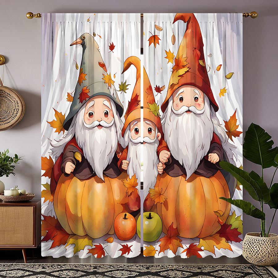2pcs HD Christmas Three Dwarfs decorative curtains Orange system digital printed curtains Home Decoration style Decorated liv