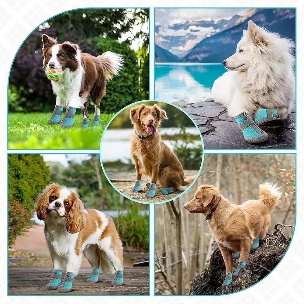 4pcs/set Waterproof Dog Shoes Anti-slip Rain Boots Footwear Paw Protector Breathable for Small Dogs Cat Puppy Dogs Socks Booties