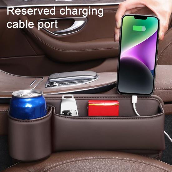 Remplisseur d'espace pour siège de voiture Antidérapant Imperméable Boîte de rangement Résistant aux rayures Cuir synthétique Organisateur d'espace de siège de voiture pour téléphones Tasses