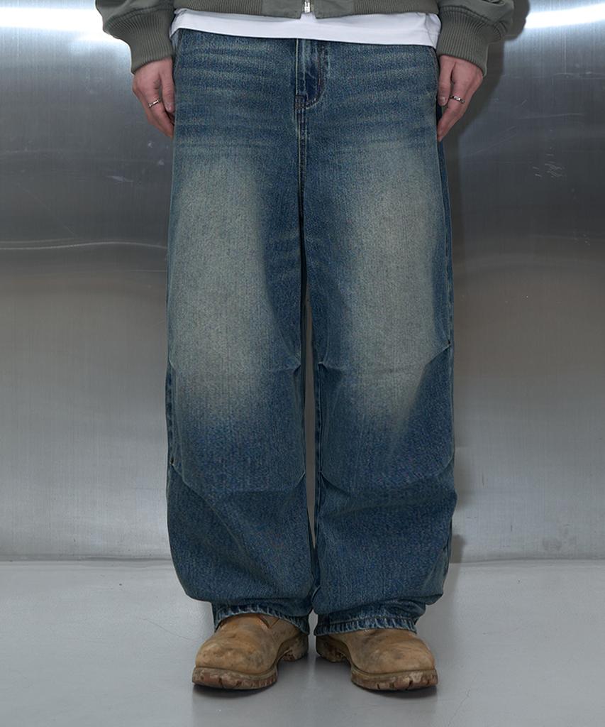 Pichibeullaeg Pocket Emblem Parasuit Wide Denim (Washed Blue)