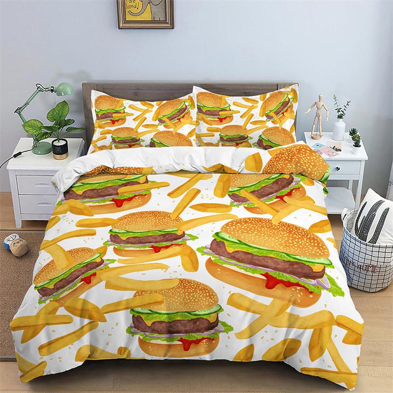 Hamburger Bedding Set Snack Pattern Duvet Cover Twin King For Boys Adults Decor Microfiber 3D Donut Quilt Cover With Pillowcases