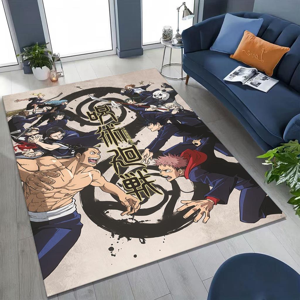 Anime Jujutsu Kaisen Yuji Satoru Cartoon Teppich für Schlafzimmer Wohnzimmer Sofa Zuhause Fußmatte Dekor, Große Kinder Spiel Rutschfeste Bodenmatte