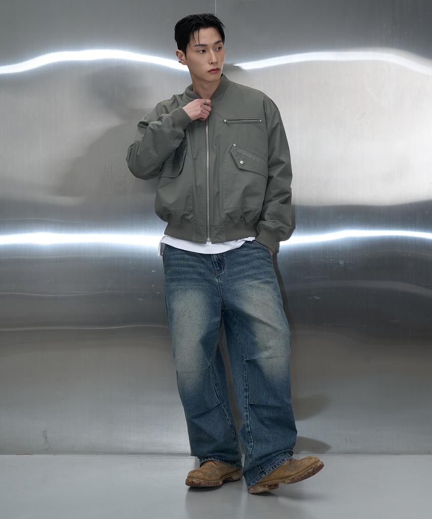 Pichibeullaeg Pocket Emblem Parasuit Wide Denim (Washed Blue)
