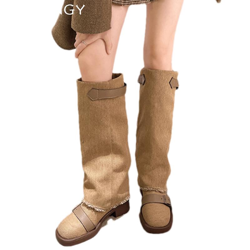 Cowboy Women High Boots Fashion Mid Heels Shoes Chunky Woman 2024 Trend Winter Chelsea Boots New Goth Pumps Snow Boots Mujer