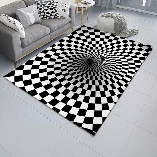 3D spiraali optilise illusiooniga vaip Vision Vertigo piirkonnamatt Realistlik spiraal must-valge uksematt libisemiskindel põrandamatt elutuppa, magamistuppa, esikusse