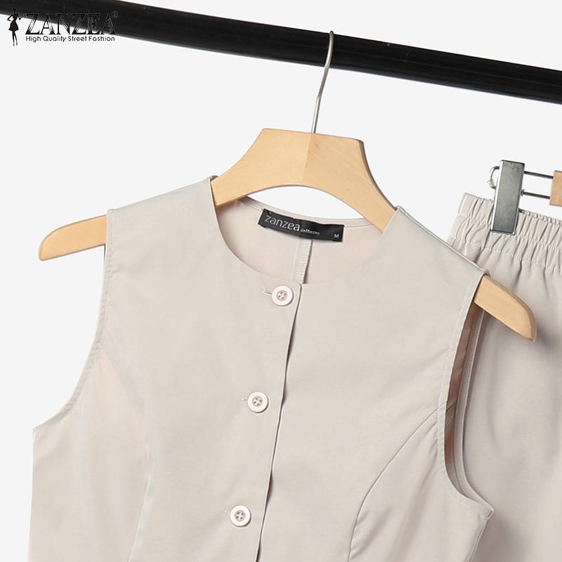 ZANZEA Summer Outfits Womens Tops and Wide Leg Pants Casual Two Piece Suit Set