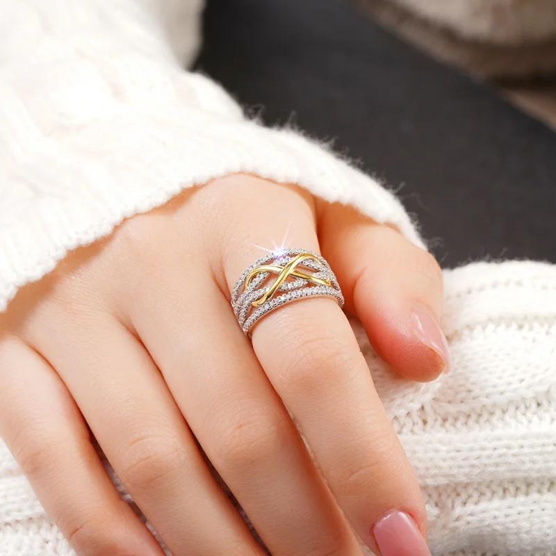 Prabangūs begalybės dizaino 925 sterlingų sidabriniai žiedai moterims Akinantys CZ elegantiški pirštų aksesuarai vestuvių vakarėlio papuošalai