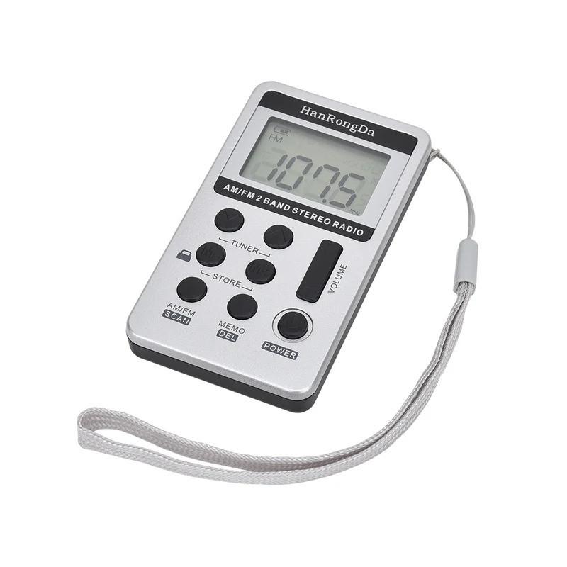 Mini Radio Portable AM/FM Dual Band Stereo Pocket Radio Receiver with LCD Display & Earphone & Rechargeable Battery
