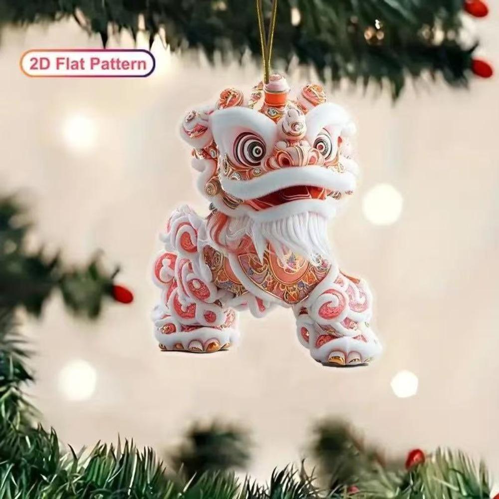 Acrylic 2D Lion Dance Pendant Hanging Lightweight Flat Indoor Decoration Lion Pattern Spring Festival Rustic Ornament