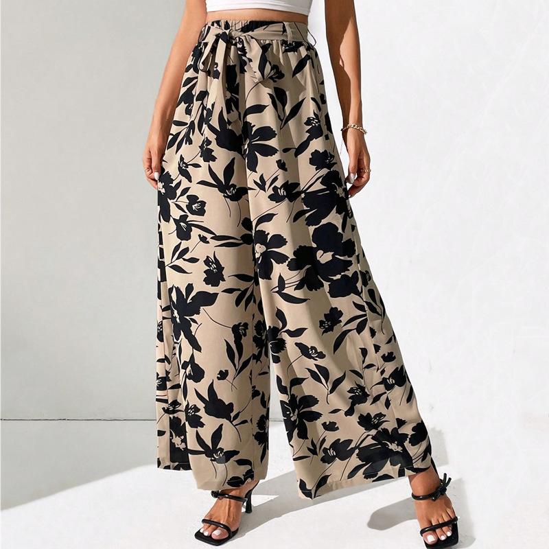 Women's Summer Fashion Lace-up High-waisted Wide-leg Casual Pants