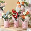 Knitted Crochet Flowers Handmade Colorful Artifiical Folwer Bouquet with Bucket Woven Simulated Flower Mother's Day