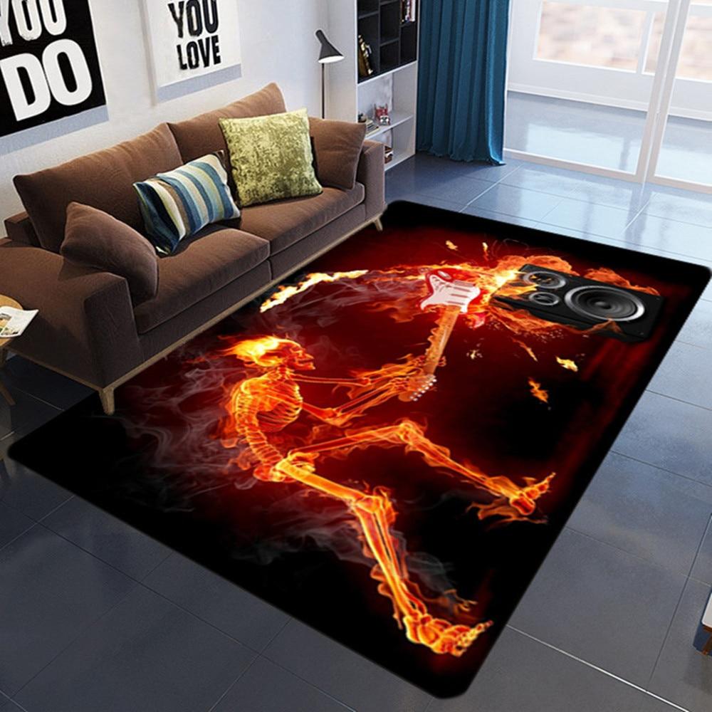 3D Printing Bedroom Area Rugs Flame Skull Gothic Large Size Carpets Modern Halloween Party Anti-slip Floor Rug Home Decor Mats