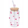 Ecarla Glass With Straw And Bamboo Lid 460Ml Pink Ribbons With Zircons Szk135